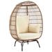 Spezia Freestanding Steel and Rattan Outdoor Egg Chair with Cushions in Cream - Manhattan Comfort OD-HC002-CR