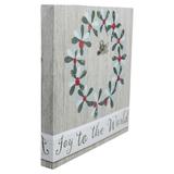 Northlight Seasonal 10" Christmas Wreath & Joy to the World Canvas Wall Art w/ Photo Clip Canvas in Gray/Green/Red | 10 H x 10 W x 1 D in | Wayfair