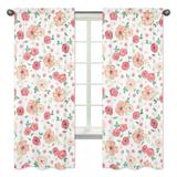 Sweet Jojo Designs Peach and Green Watercolor Floral Collection 84-inch Window Treatment Curtain Panel Pair