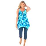 Plus Size Women's Longer-Length Tankini Top by Swim 365 in Multi Underwater Tie Dye (Size 32)