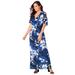 Plus Size Women's Stretch Knit Cold Shoulder Maxi Dress by Jessica London in True Blue Graphic Floral (Size 16 W)