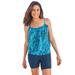 Plus Size Women's Lightweight Blouson Tankini Top by Swim 365 in Aqua Abstract (Size 14)