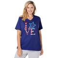 Plus Size Women's Cotton V-Neck PJ Top by Dreams & Co. in Evening Blue Love Star (Size 38/40)