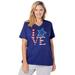 Plus Size Women's Cotton V-Neck PJ Top by Dreams & Co. in Evening Blue Love Star (Size 30/32)