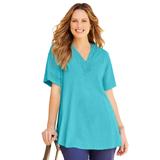 Plus Size Women's Crochet Swing Tunic by Catherines in Aqua Blue (Size 1X)