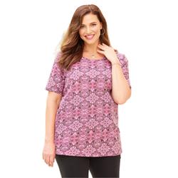 Plus Size Women's Suprema® Ultra-Soft Scoopneck Tee by Catherines in Pink Medallion (Size 5X)