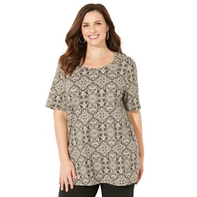 Plus Size Women's Suprema Ultra-Soft Scoopneck Tee by Catherines in Black Medallion (Size 0X)