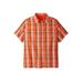Men's Big & Tall Short-Sleeve Plaid Sport Shirt by KingSize in Dark Orange Plaid (Size 5XL)