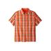 Men's Big & Tall Short-Sleeve Plaid Sport Shirt by KingSize in Dark Orange Plaid (Size L)