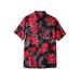 Men's Big & Tall Short-Sleeve Linen Shirt by KingSize in Black Floral (Size L)