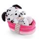 NICI 47891 Kuscheltier Körbchen 12 cm – Sleeping Pets Plüschtier Dalmatiner für Mädchen, Jungen & Babys – Stofftier Hund zum Kuscheln, Spielen & Schlafen – Gemütliches Schmusetier, weiß