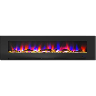 Hanover 78 In. Wall-Mount Electric Fireplace in Black with Multi-Color Flames and Driftwood Log Display