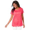 Plus Size Women's Stretch Lace Tunic by Jessica London in Vibrant Watermelon (Size 26/28) Long Shirt