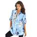 Plus Size Women's English Floral Big Shirt by Roaman's in Pale Blue Romantic Rose (Size 22 W) Button Down Tunic Shirt Blouse