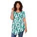 Plus Size Women's Swing Ultra Femme Tunic by Roaman's in Soft Jade Abstract Leaves (Size 38/40) Short Sleeve V-Neck Shirt