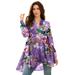Plus Size Women's Fit-and-Flare Crinkle Tunic by Roaman's in Violet Paisley Garden (Size 36 W) Long Shirt Blouse