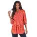 Plus Size Women's Juliet Lace Big Shirt by Roaman's in Sunset Coral Watercolor Bouquet (Size 16 W) Long Shirt Blouse