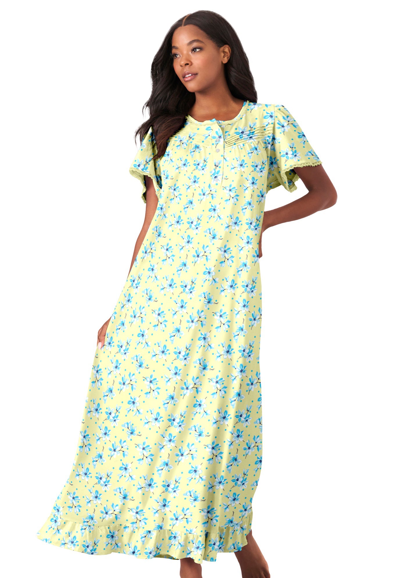 Plus Size Women's Long Floral Print Cotton Gown by Dreams & Co. in Banana Blossom (Size L) Pajamas