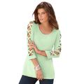 Plus Size Women's Lattice-Sleeve Ultimate Tee by Roaman's in Green Mint (Size 14/16) Shirt