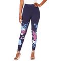 Plus Size Women's Placement-Print Legging by Roaman's in Navy Bloom Floral (Size 30/32)