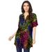 Plus Size Women's Short-Sleeve Angelina Tunic by Roaman's in Multi Mixed Animal (Size 14 W) Long Button Front Shirt