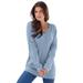 Plus Size Women's Fine Gauge Drop Needle V-Neck Sweater by Roaman's in Pale Blue (Size 3X)