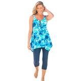 Plus Size Women's Longer-Length Tankini Top by Swim 365 in Multi Underwater Tie Dye (Size 22)