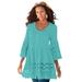 Plus Size Women's Illusion Lace Big Shirt by Roaman's in Vibrant Turq (Size 44 W) Long Shirt Blouse