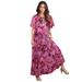 Plus Size Women's Flutter-Sleeve Crinkle Dress by Roaman's in Raspberry Mixed Paisley (Size 26/28)