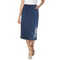 Plus Size Women's Stretch Jean Skirt by Woman Within in Medium Stonewash Floral Embroidery (Size 22 W)