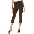 Plus Size Women's Lace-Trim Essential Stretch Capri Legging by Roaman's in Chocolate (Size 14/16)