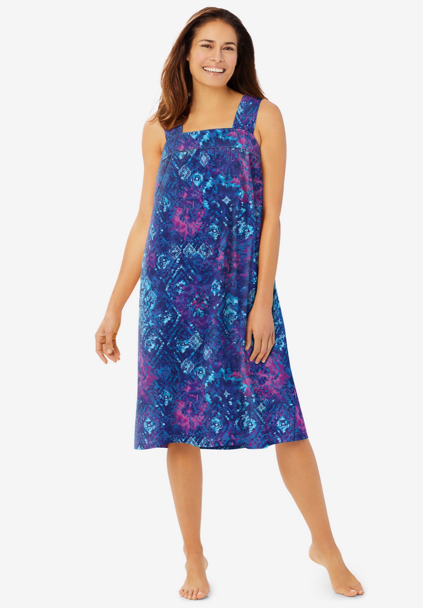 Plus Size Women's Print Sleeveless Square Neck Lounger by Dreams & Co. in Evening Blue Tie Dye (Size 4X)