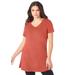 Plus Size Women's Short-Sleeve V-Neck Ultimate Tunic by Roaman's in Sunset Coral (Size L) Long T-Shirt Tee