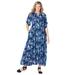 Plus Size Women's Roll-Tab Sleeve Crinkle Shirtdress by Woman Within in Navy Painterly Bouquet (Size 16 W)