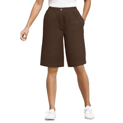 Plus Size Women's 7-Day Elastic-Waist Cotton Denim Short by Woman Within in Chocolate (Size 36 W)