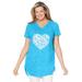 Plus Size Women's Marled V-Neck Tunic by Woman Within in Paradise Blue Heart Placement (Size 18/20)