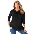 Plus Size Women's Lace-Up Three-Quarter Sleeve Tee by Woman Within in Black (Size 4X)
