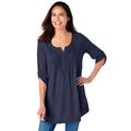 Plus Size Women's 7-Day Three-Quarter Sleeve Pintucked Henley Tunic by Woman Within in Navy (Size M)