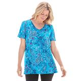 Plus Size Women's Perfect Printed Short-Sleeve V-Neck Tee by Woman Within in Pretty Turquoise Paisley (Size 4X) Shirt