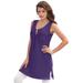 Plus Size Women's Button-Front Henley Ultimate Tunic Tank by Roaman's in Midnight Violet (Size 2X) Top 100% Cotton Sleeveless Shirt