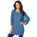 Plus Size Women's Lace Sleeve Sweater by Roaman's in Dusty Indigo (Size 34/36)