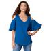 Plus Size Women's Ruffle-Sleeve Top with Cold Shoulder Detail by Roaman's in Vivid Blue (Size 22/24)