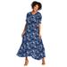 Plus Size Women's Short-Sleeve Crinkle Dress by Woman Within in Navy Painterly Bouquet (Size 1X)