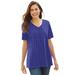 Plus Size Women's Perfect Printed Short-Sleeve V-Neck Tee by Woman Within in Ultra Blue Tonal Geo (Size 4X) Shirt