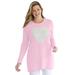 Plus Size Women's Motif Sweater by Woman Within in Pink Heart (Size 2X) Pullover