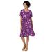 Plus Size Women's Short Pullover Crinkle Dress by Woman Within in Plum Purple Patch Floral (Size 32 W)