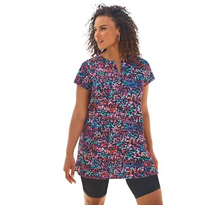 Plus Size Women's Longer Length Short-Sleeve Swim Tunic by Swim 365 in Party Multi (Size 22)