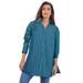 Plus Size Women's Kate Tunic Big Shirt by Roaman's in Deep Teal Multi Stripe (Size 36 W) Button Down Tunic Shirt