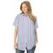 Plus Size Women's Perfect Short Sleeve Button Down Shirt by Woman Within in Multi Stripe (Size 3X)