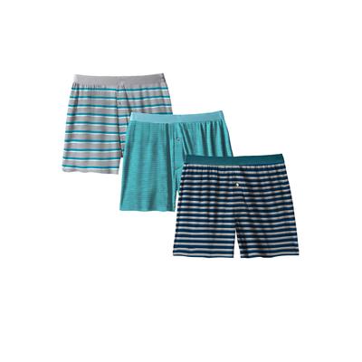 Men's Big & Tall Cotton Boxers 3-Pack by KingSize in Light Teal Assorted Pack (Size 7XL)